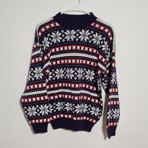 American Pride Sweater Womens Vintage Sz L Mock Neck Fair Isle Red White‎ Blue